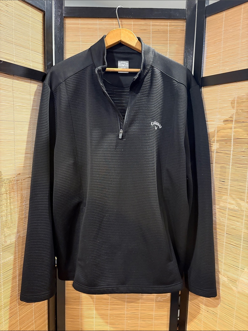 Callaway Black Ribbed Quarter-Zip Golf Pullover